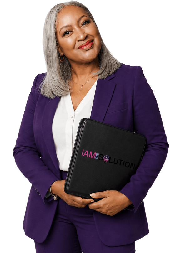 Romni Ford holding an IAMtheSolution notary portfolio