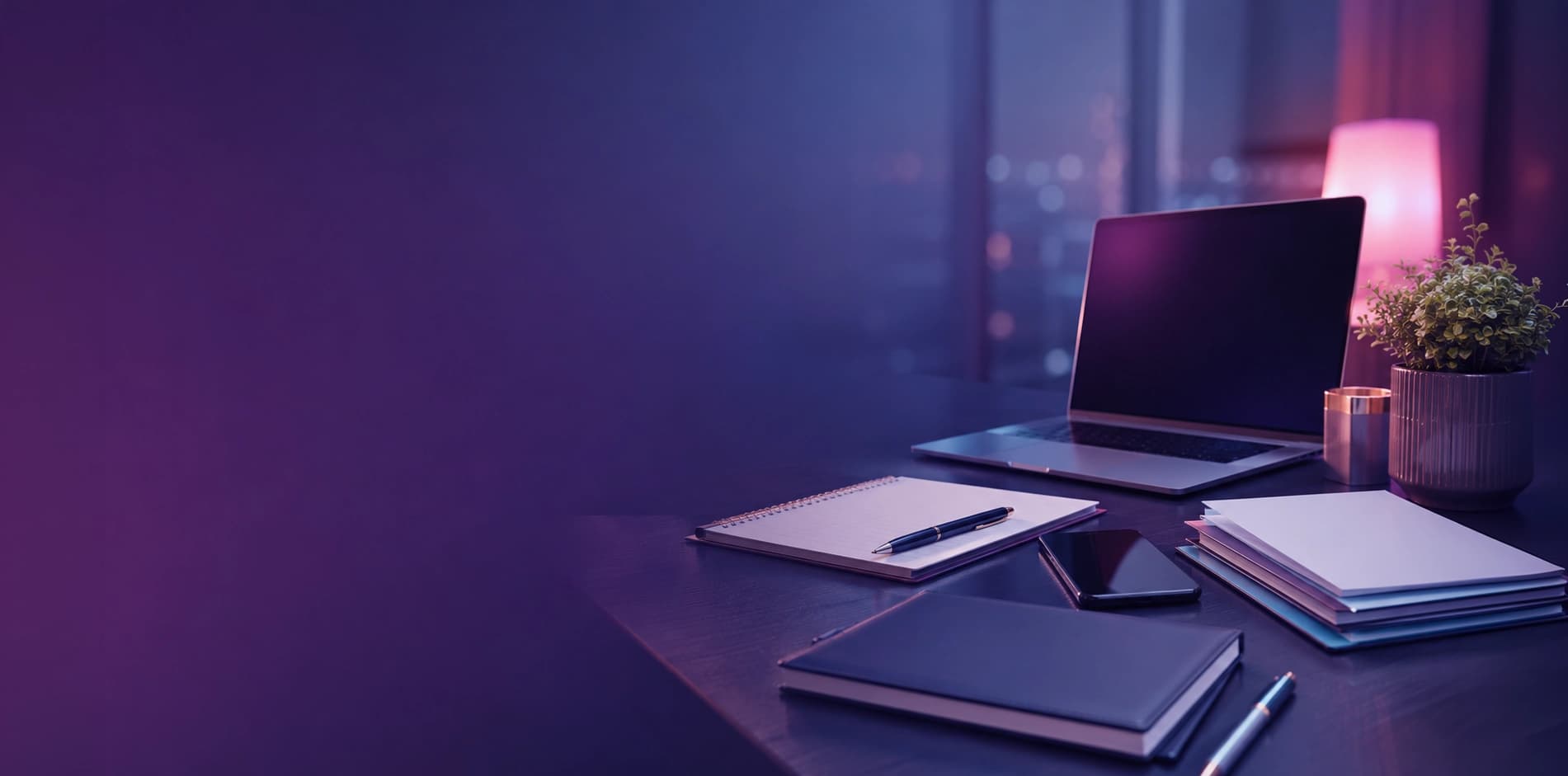 Workspace with planning notes and business resources